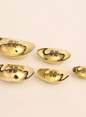 直销新款铜元宝黄铜摆件全铜实心仿古元宝大号配聚宝盆师傅工艺品