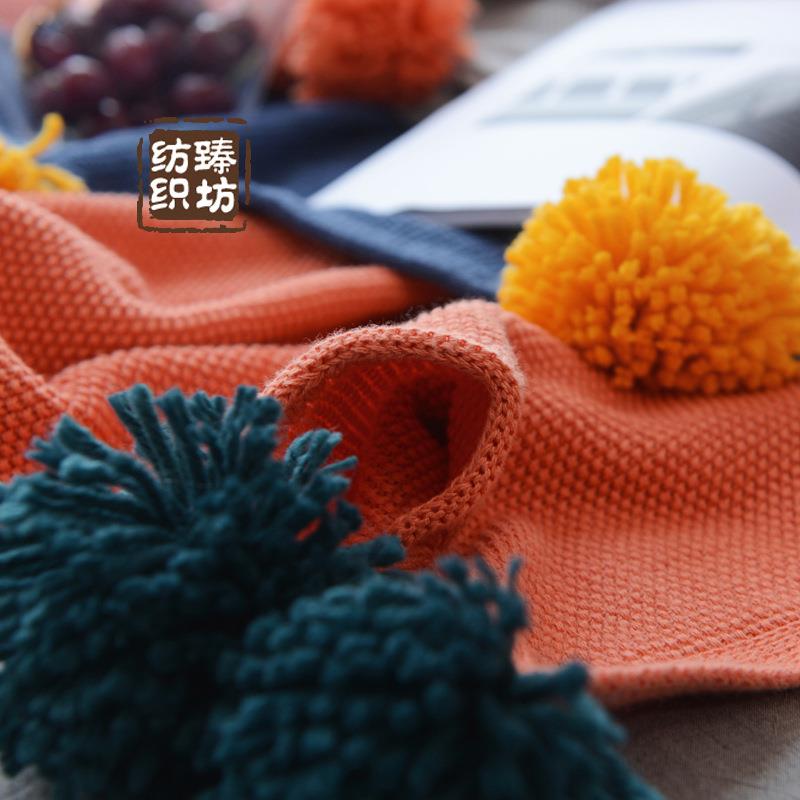 直销新款夏季针织空调毯子盖毯 爆款撞色球球毯 INS网红毛球线毯