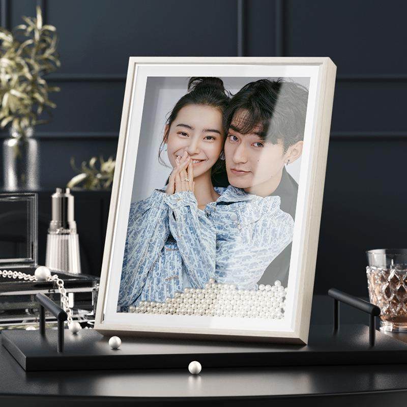 新款直销双玻璃木质珍珠相框摆件摆台长方形结婚照相框创意爱意现,家居饰品,DIY亲子装饰画,淘宝优惠券,粉丝福利购,淘宝优惠卷