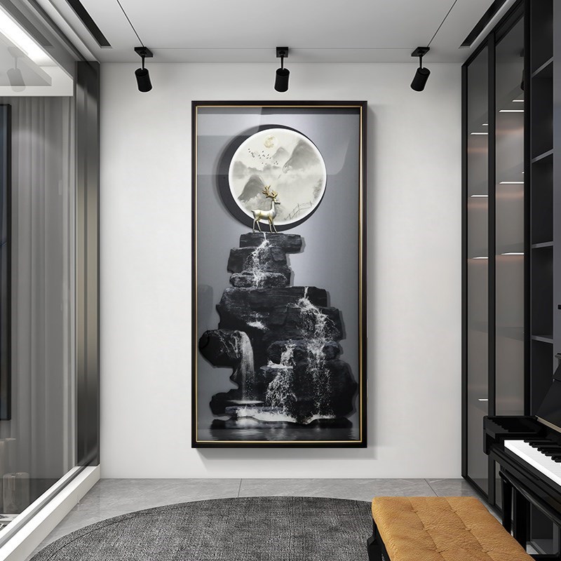 福鹿临门玄关装饰画现代简约走廊过道挂画手工立体麋鹿镶钻实物画图片