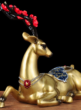 彩铜鹿摆件一鹿平安招财铜鹿工艺品家居客厅玄关摆设现代轻奢装饰