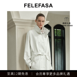FELEFASA斐梵萨女装 立领风衣皮衣外套 Bonaudo牛皮短款