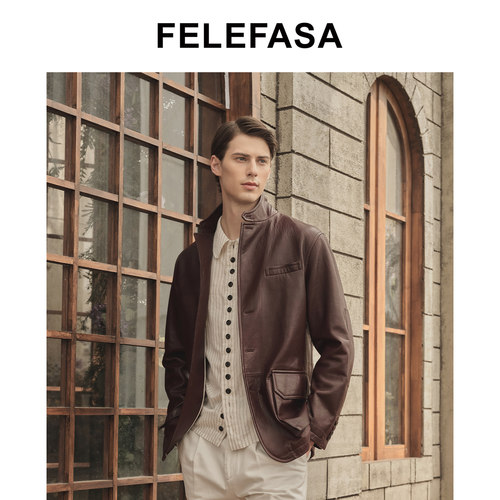 FELEFASA斐梵萨男装 26秋新男士立领bonaudo进口羊皮休闲便装皮衣