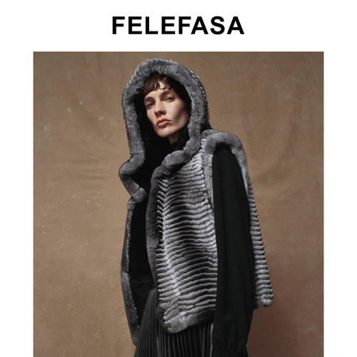 FELEFASA斐梵萨冬新品女装 哥本哈根水貂青紫蓝双面穿马甲外套