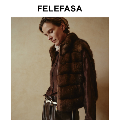 FELEFASA斐梵萨25冬女装 圣彼得堡本色紫貂短款皮草马甲外套