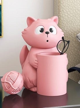 猫咪笔筒摆件家居饰品办公室桌面装饰儿童房书桌收纳女孩生日礼物