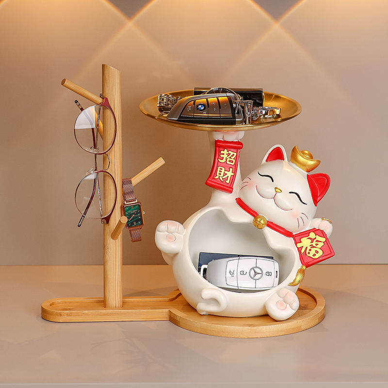 创意招财猫玄关摆件门口客厅收纳放钥匙置物架乔迁新居礼品装饰品