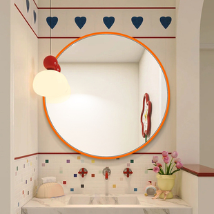 多巴胺彩色铝框圆形浴室镜壁挂卫生间镜子装 饰镜可爱梳妆镜化妆镜