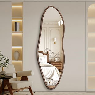 实木法式 中古风异形全身镜壁挂穿衣镜家用衣帽间试衣镜贴墙大镜子