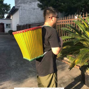 竹背篓竹编大号花色纯手工买菜家用塑料竹制品收纳筐背筐编织背篼