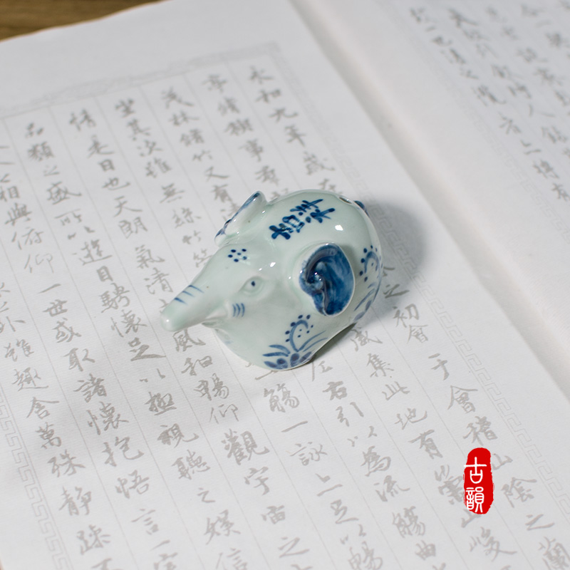仿古砚滴文房四宝创意景德镇手绘青花陶瓷墨滴磨墨注水砚台水滴壶