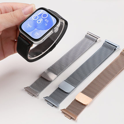 适用于华为WatchFit4/3表带fit4Pro米兰尼斯磁吸腕带智能运动手表手环Fit3透气金属表链三珠钢不锈钢替换配件