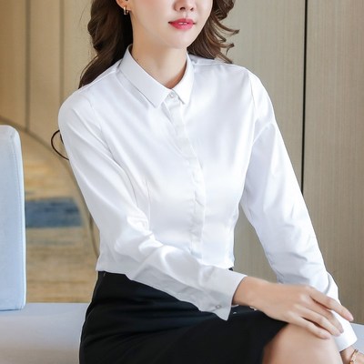 职业白衬衫女士长袖设计感小众收腰上衣春秋修身抗皱正装免烫衬衣