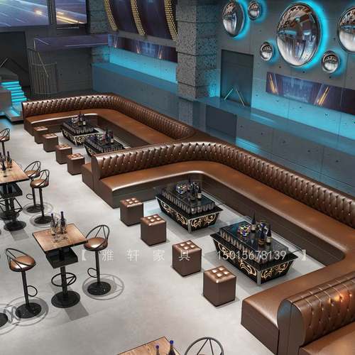 新款定制酒吧卡座夜总会清吧KTV包厢U型转沙发乐主题餐音厅发光茶