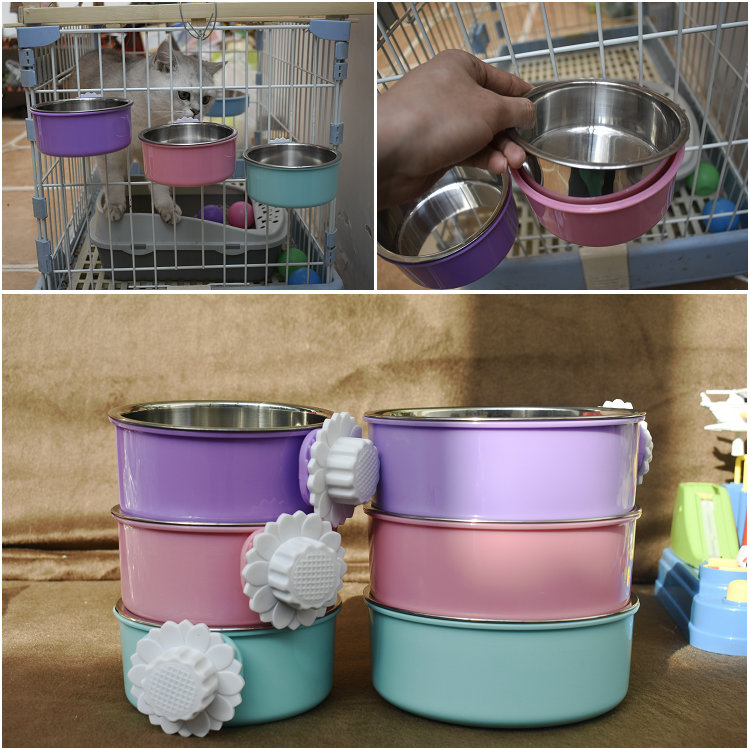 猫碗宠物碗食盆不锈钢固定猫咪喝水悬挂式挂笼子猫粮盆狗碗防打翻