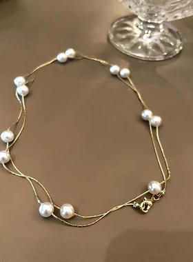 European and American Elegant Double-Layer Pearl String Chok