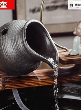 中式瓷鱼循环小号缸自制喷泉出水口装饰摆饰流水器配件陶假山陶罐