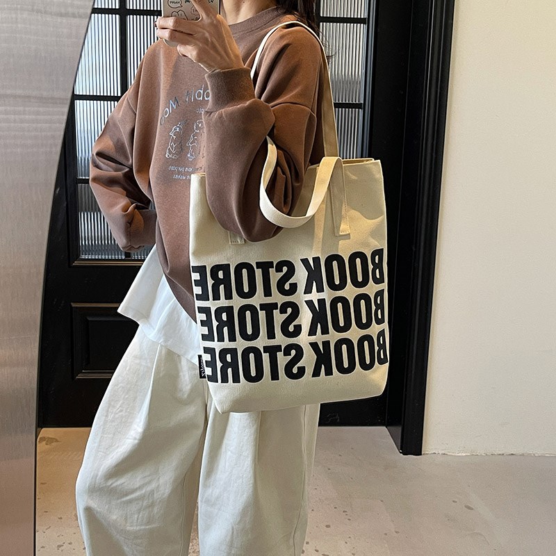 帆布包女2025新款时尚百搭单肩包大容量休闲手提袋学生上课通勤包