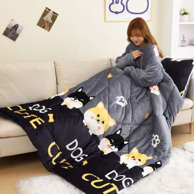 抱枕被冬季加绒加厚有袖懒人被可折叠枕头被子户外露营可携式毯两