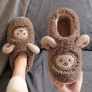 棉拖鞋 女冬厚底防滑立体毛绒保暖家用室内情侣可爱外穿包跟月子鞋
