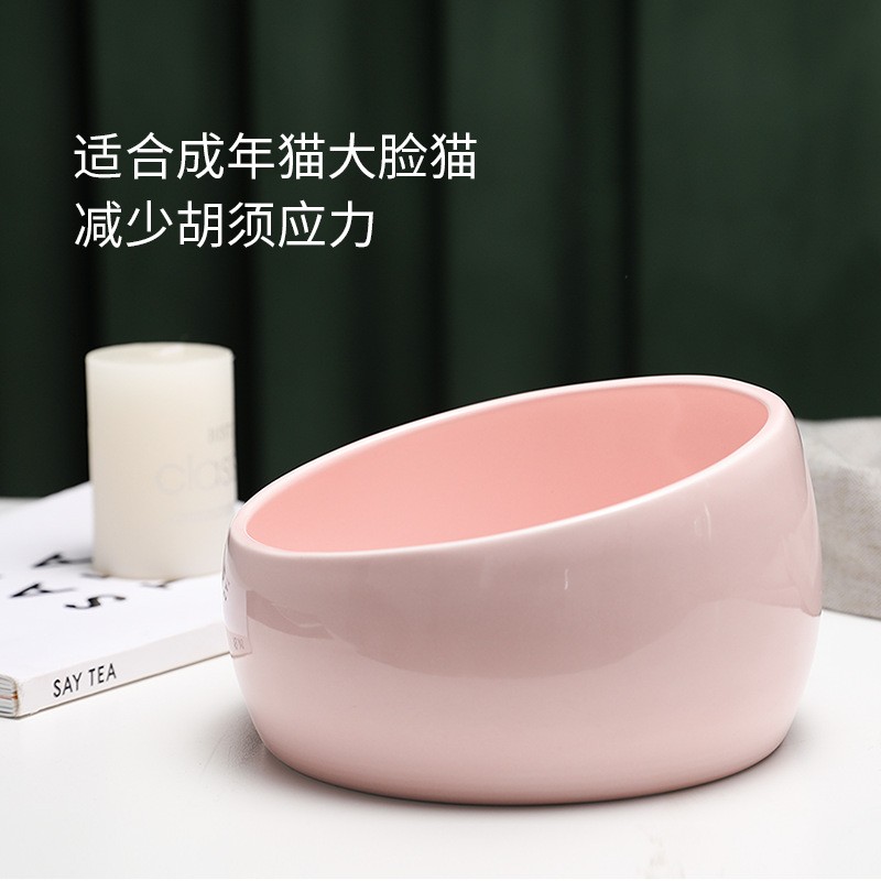 简约宠物碗大型犬金毛边牧狗碗猫食盆水碗斜口防滑大容量陶瓷猫碗