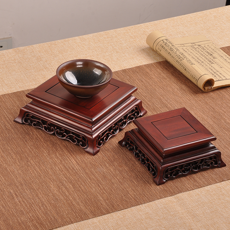 实木托架花瓶花盆盆景茶壶香炉托架摆件佛像插花木质红木圆形底座