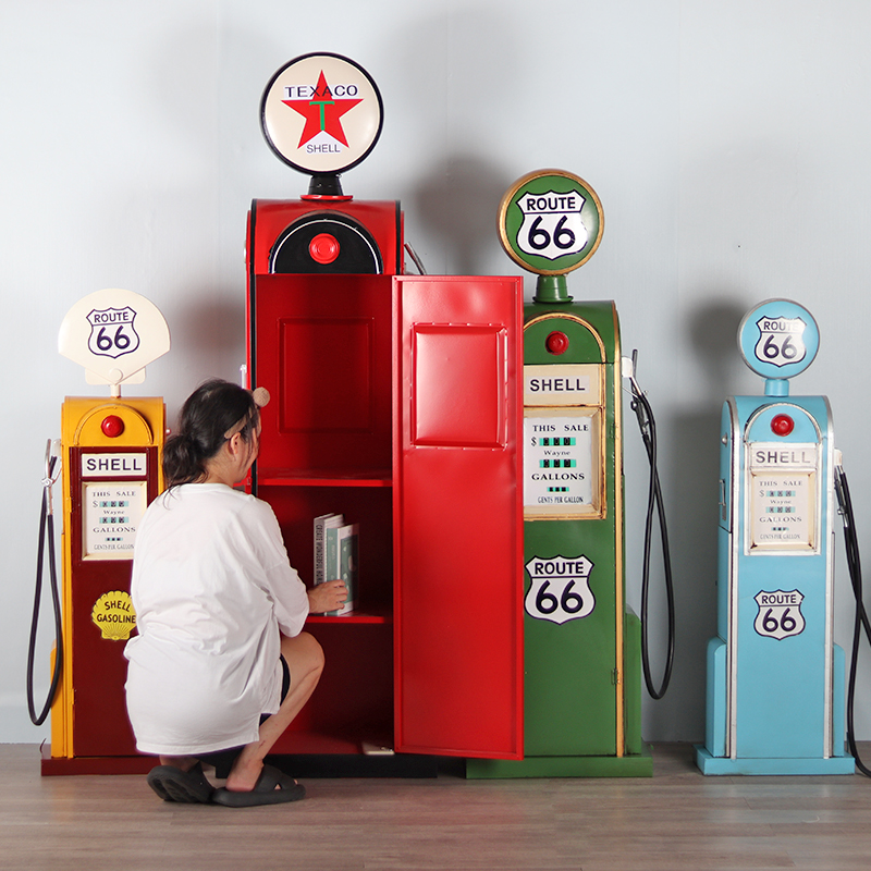 复古加油机模型落地摆件工业风收纳柜酒柜创意家居软装饰品收纳柜