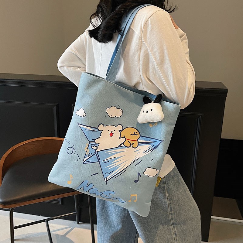 ins日系帆布包女2025新款休闲大容量手提袋单肩通勤包上课托特包