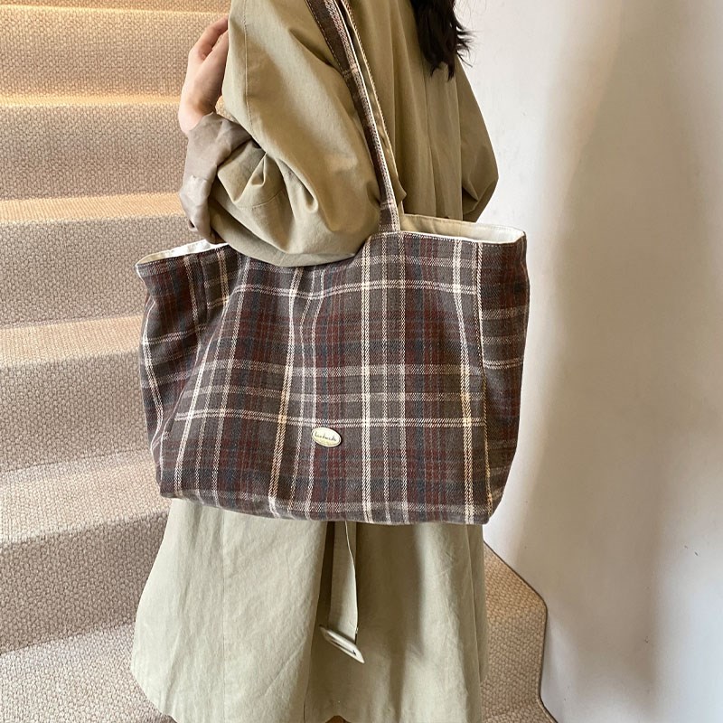 春夏复古大容量托特包女2025新款AB面两面背单肩通勤包手提购物袋