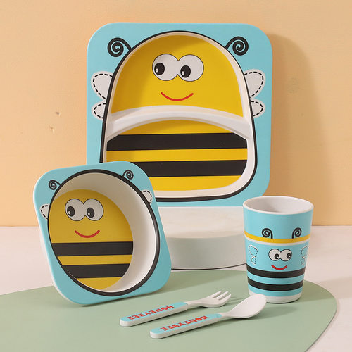 竹纤维儿童餐具套组宝宝分格餐盘创意卡通饭碗餐碗礼品
