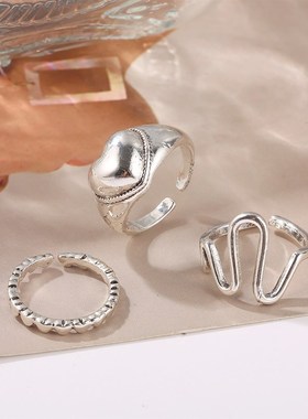 Open heart ring set 3 pieces 桃心开口戒指套装3件不掉色冷淡风