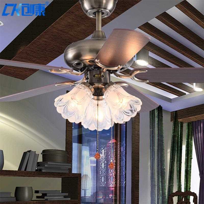 新款直销42寸吊扇灯餐厅木叶装饰风扇灯五叶三灯欧式复古带灯吊扇