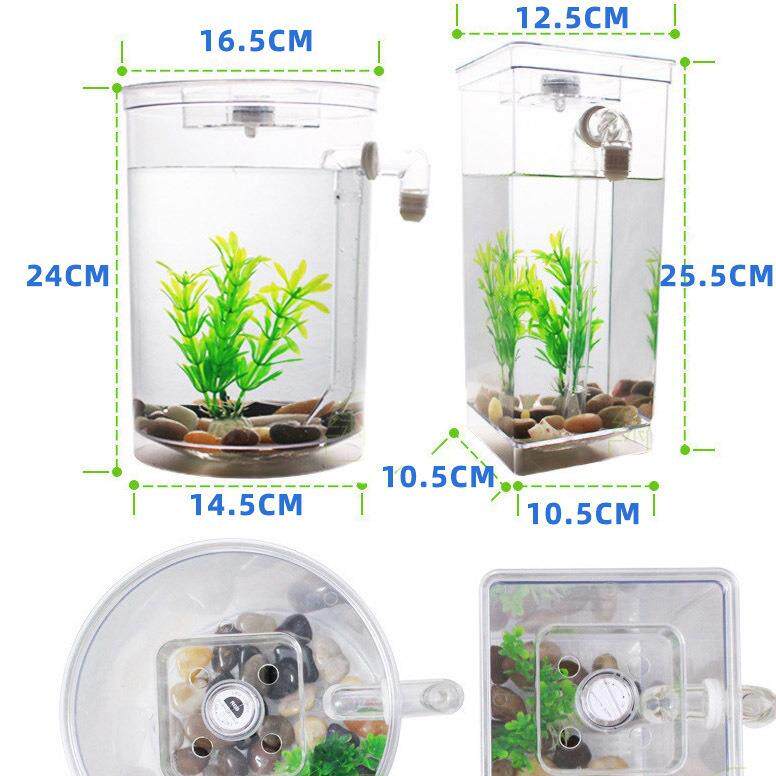 新款直销跨境水族箱透明斗金鱼缸造景懒人免换水小型带LED灯塑料