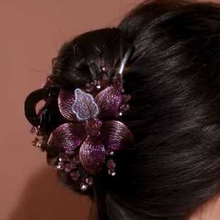 韩式高档手工铜丝编织花朵抓夹塑料树脂后脑勺盘发大号鲨鱼夹