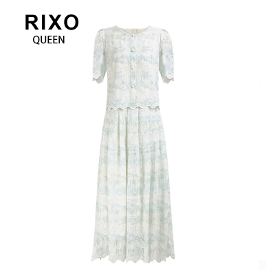 RIXO QUEEN温柔风时尚设计感蕾丝连衣裙女中长款2026夏季A字裙