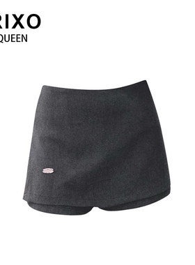 RIXO QUEEN假两件毛呢半身裙女ins夏季复古百搭侧拉链包臀裤裙