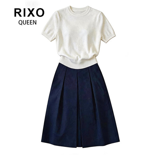 RIXO QUEEN通勤风短袖针织衫百褶半身裙两件套女夏显瘦套装2026新