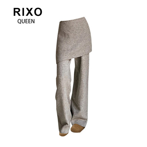 RIXO QUEEN灰色假两件屁帘宽松阔腿裤女2026春夏季新款高腰长裤子