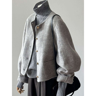 RIXO QUEEN灰色双面羊绒大衣女秋冬经典格雷系小香风短款羊毛外套