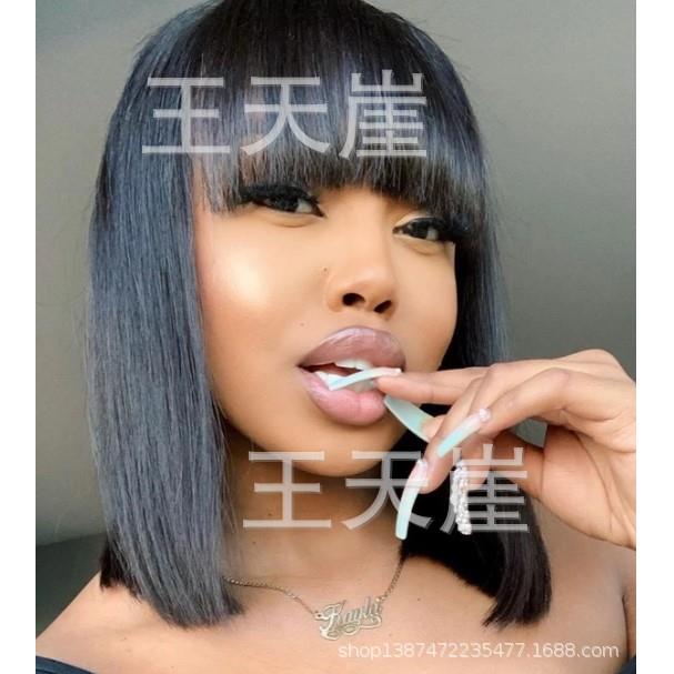 新款直销2020欧美新款女士假发 空气刘海齐刘海短直发BOB黑色深棕