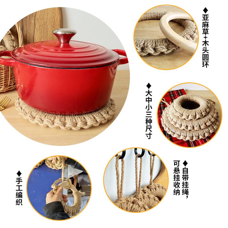新款直销工厂现货麻绳编织隔热垫 日式家居圆形隔热锅垫