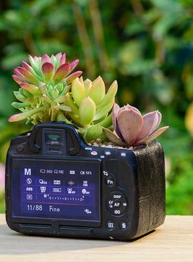 新款直销树脂数码相机花盆 酒吧民宿柜台装饰摆件花园露台庭院微