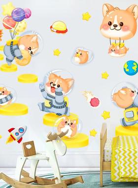 新款直销HT94062可爱卡通少女心柯基宠物店门贴宿舍卧室墙壁纸贴