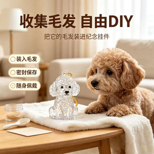 透明泰迪纪念钥匙扣宠物毛发收纳挂件狗狗离别留存毛发随身吊饰