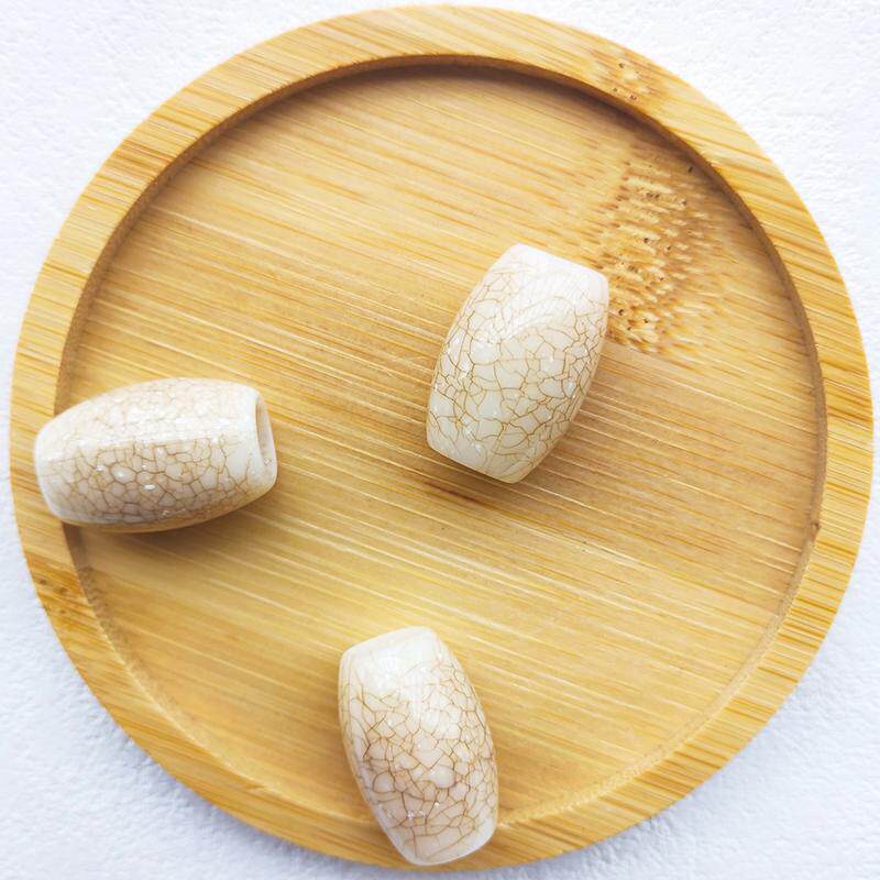 亚克力仿天然玉石裂纹大孔椭圆腰鼓珠手串珠散珠DIY饰品配件材料