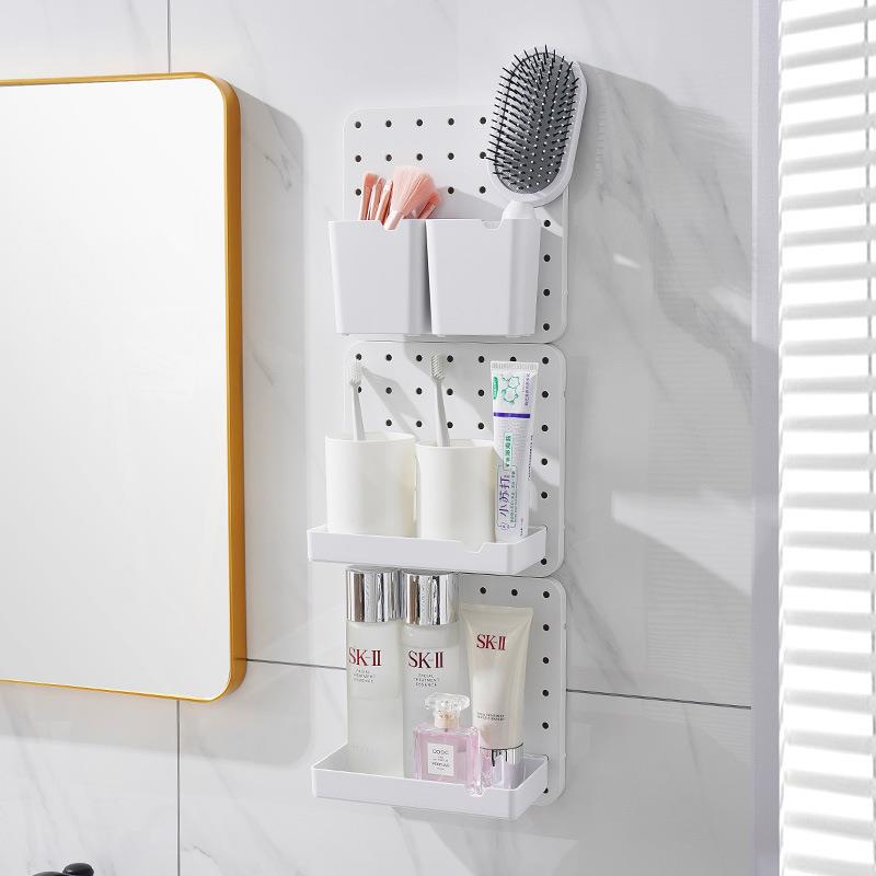 直销新款免打孔浴室墙上置物架宿舍壁挂挂钩收纳架整理架洞洞板展