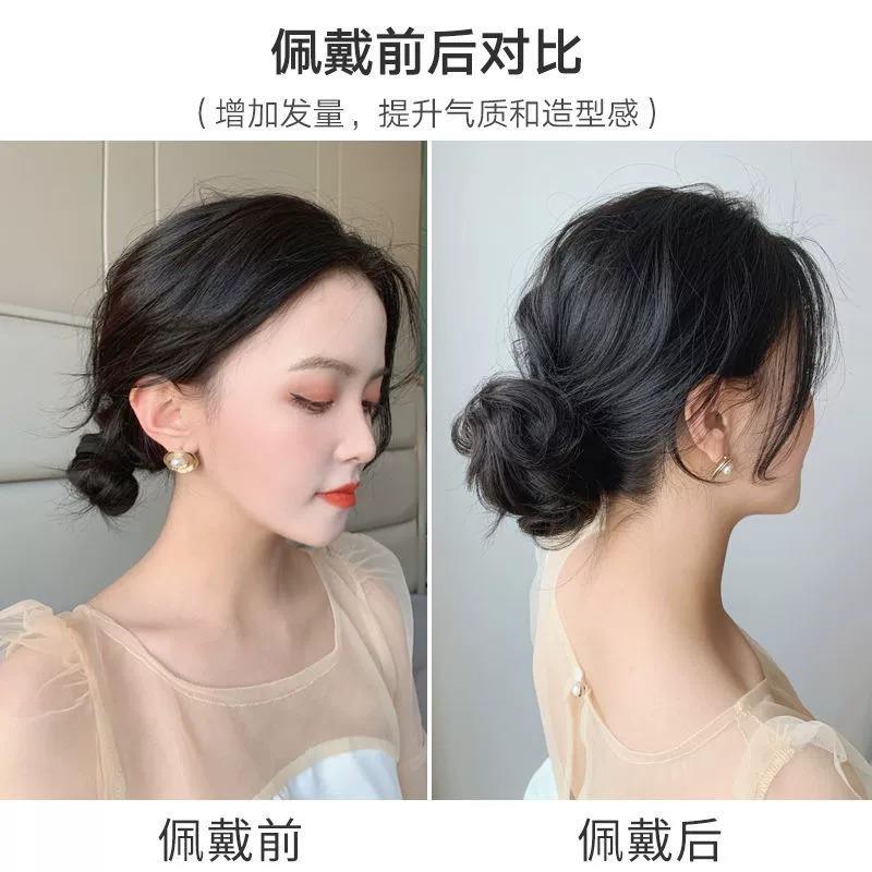 直销新款丸子头假发圈假发女网红真发蓬松花苞头盘发器蓬松假发包