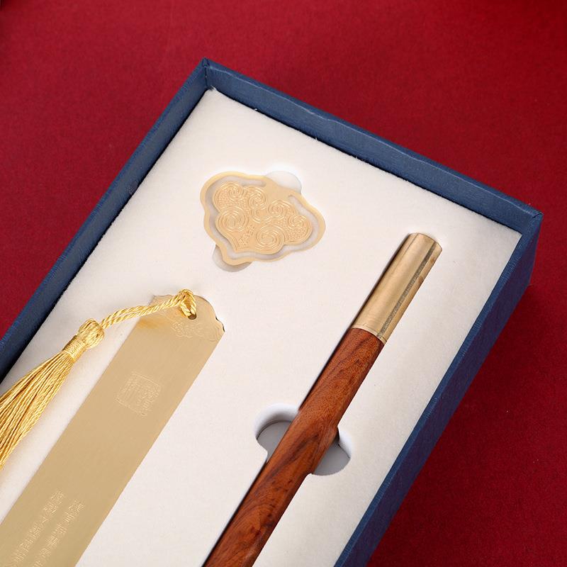 直销新款创意复古中国风礼品笔套装金属签字笔+黄铜书签礼盒装定
