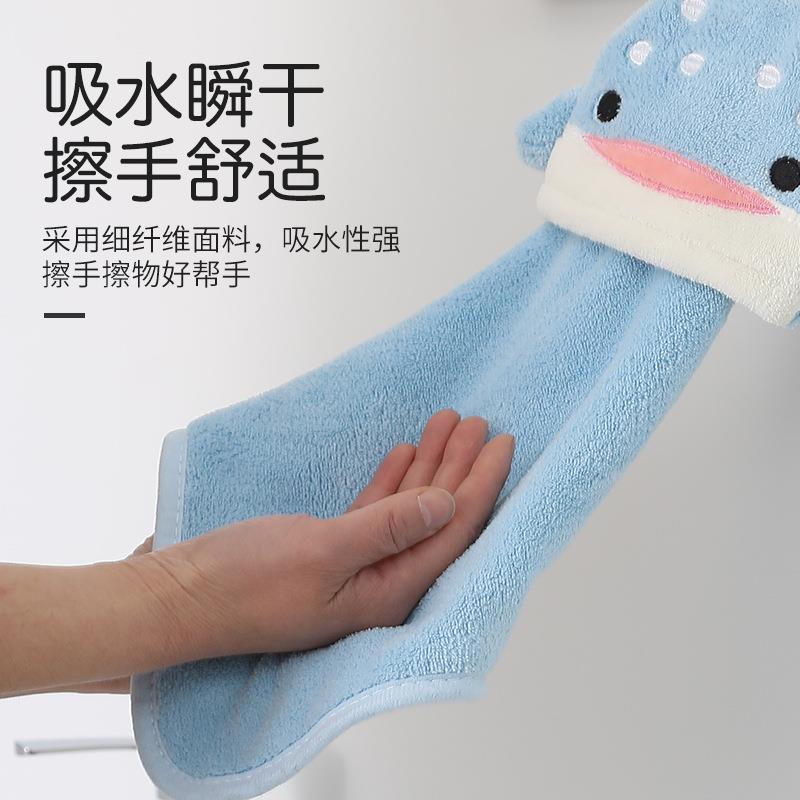 直销新款卡通可爱儿童擦手帕厨房卫生间洗手吸水珊瑚绒毛巾挂式擦