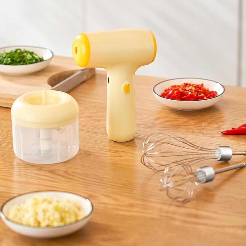 直销新款二合一无线电动家用迷你料理机打蛋奶油搅拌手持充电蒜泥